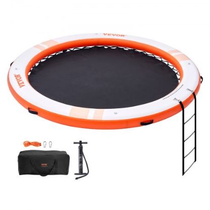 Picture of VEVOR Inflatable Floating Dock, 10x10FT Inflatable Dock Platform with 4*7FT Trampoline Mesh Pool, Non-Slip Floating Platform Water Mat with Portable Bag & Detachable Ladder for Pool Beach Relaxation