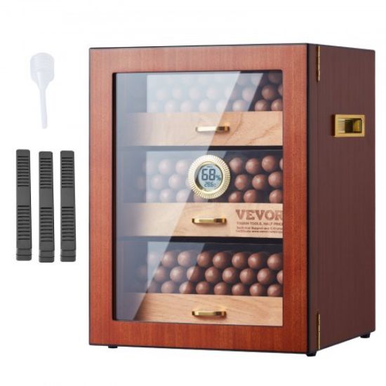 Picture of VEVOR Electric Cigar Humidor, 400 Count Cigar Humidor Cabinet with Cooling, Heating & Humidity Control, 5 Layer Spanish Cedar Wood & Double Mirror Glass Cigar Humidor, Gift for Men