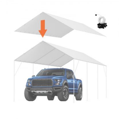 Picture of VEVOR Carport Replacement Canopy Cover Top + Side Wall 10 x 20 ft, Garage Tent Shelter Tarp Heavy-Duty Waterproof & UV Protected, Easy Installation with Ball Bungees,White (Frame Not Included)