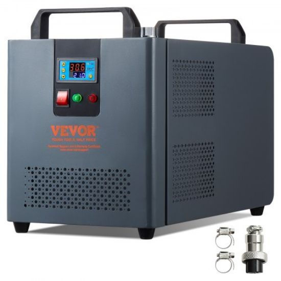 Picture of VEVOR Industrial Water Chiller, CW-5202, Industrial Water Cooler Cooling System with Built-in Compressor 7L Water Tank Capacity 18 L/min Max Flow Rate, for CO2 Laser Engraving Machine Cooling Machine