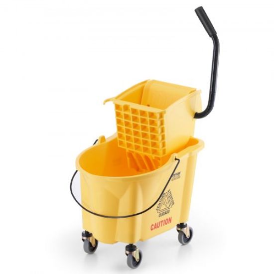 Picture of VEVOR Mop Bucket with Wringer, 35 Qt. Commercial Mop Bucket with Side Press Wringer, Side-Press Mop Bucket and Wringer Combo on Wheels, for Professional/Industrial/Business Floor Cleaning, Yellow