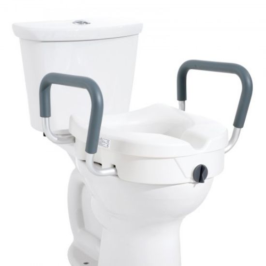 Picture of VEVOR Raised Toilet Seat, 3.5" Height Raised, 300 lbs Weight Capacity, for Standard Round Toilet, Aluminum Handrail, with EVA Armrest Padding, for Elderly, Handicap, Patient, Pregnant, Medical