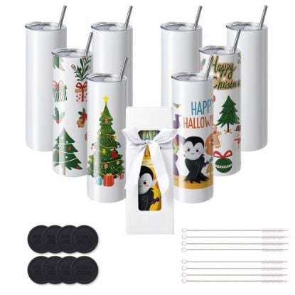 Picture of VEVOR 12 Pack Sublimation Tumblers 20oz Skinny Straight, Stainless Steel Sublimation Tumblers Blank, Stainless Steel Double Wall Tumbler for Heat Transfer Customized Gifts with Lid and Straw, Gift Box