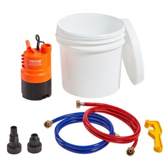 Picture of VEVOR Tankless Water Heater Flushing Kit, Includes Efficient Pump & 5 Gallon Pail & 2 Hoses & Descaling Powder, Wrench and Adapter for Quick Install Easy to Start, Water Heater Flush Kit