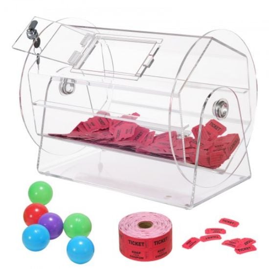 Picture of VEVOR Acrylic Raffle Drum,Professional Raffle Ticket Spinning Cage with 2 Keys, Transparent Lottery Spinning Drawing, Holds 10000 Tickets or 300 Raffle Balls, Raffle Ticket Box for Lottery Games Bing