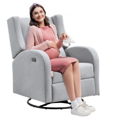 Picture of VEVOR Electronic Power Recliner and Swivel Glider, 250 lbs Weight Capacity Swivel Glider Recliner Chair with USB Port, Polyester Surface Swivel Rocker Recliner  for Living Room, Bedroom,  Off White