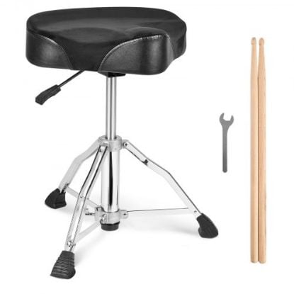 Picture of VEVOR Drum Throne, 21.3-26.4 in / 540-670 mm Height Adjustable, Padded Drum Stool Seat with Anti-Slip Feet 5A Drumsticks 500 lbs / 227 kg Maximum Weight Capacity, 360° Swivel Drum Chair for Drummers