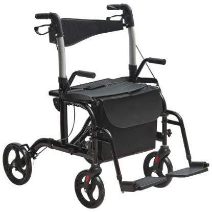 Picture of VEVOR 2 in 1 Rollator Walker & Transport Chair for Seniors, Folding Rolling Walker Wheelchair Combo & Footrests, Lightweight Aluminum Mobility Walker with Adjustable Handle, All Terrain Wheels, 300LBS