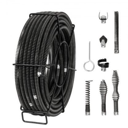 Picture of VEVOR Drain Cleaning Cable 66 FT x 5/8 Inch, Professional Sectional Drain Cleaner Cable with 7 Cutters for 0.8" to 3.9" Pipes, Hollow Core Sewer Drain Auger Cable for Sink, Floor Drain, Toilet