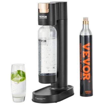 Picture of VEVOR Sparkling Water Maker, Soda Maker Machine for Home Carbonating, Seltzer Water Starter Kit with 2 BPA-free 1L PET Bottles, Compatible with Mainstream Screw-in 60L CO2 Cylinder(NOT Included) Black