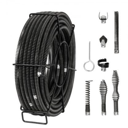 Picture of VEVOR Drain Cleaning Cable 60 FT x 1-1/5 Inch, Professional Sectional Drain Cleaner Cable with 6 Cutters for 2.0" to 7.9" Pipes, Hollow Core Sewer Drain Auger Cable for Sink, Floor Drain, Toilet