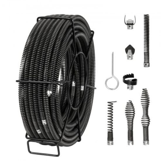 Picture of VEVOR Drain Cleaning Cable 45 FT x 7/8 Inch, Professional Sectional Drain Cleaner Cable with 6 Cutters for 0.8" to 5.9" Pipes, Hollow Core Sewer Drain Auger Cable for Sink, Floor Drain, Toilet