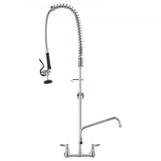 Picture of VEVOR Commercial Faucet with Pre-Rinse Sprayer, 44" Height, 8" Center, 12" Swing Spout, Deck Mount Kitchen Sink Faucet, Brass Constructed Device with Pull Down Spray, for 1/2/3 Compartment Sink