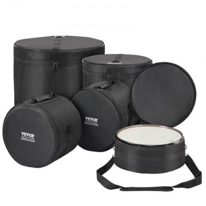 Picture of VEVOR 5-Piece Drum Bag Set, 1680D Oxford Fabric, Padded Drum Bags and Cases with 4.92 ft Detachable Shoulder Strap Carry Handles Foldable Design, for 22'' Kick 12'' Tom 13'' Tom 16'' Tom 14'' Snare