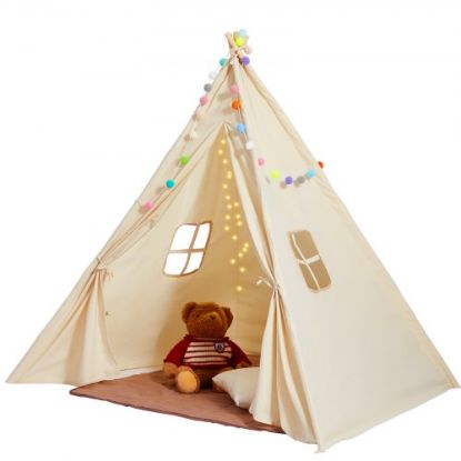 Picture of VEVOR Kids Play Tent, Teepee Tent for Kids 1-5 Years Old, Tent for Kids with Windows for Indoor and Outdoor, Foldable Toddler Tent with Mat and Carrying Bag, Kids Tent for Boys and Girls, Beige