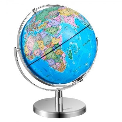 Picture of VEVOR Rotating World Globe with Stand, 8 in/203.2 mm, Educational Geographic Globe with Precise Time Zone ABS Material, 360° Spinning Globe for Kids Children Learning Classroom Geography Education