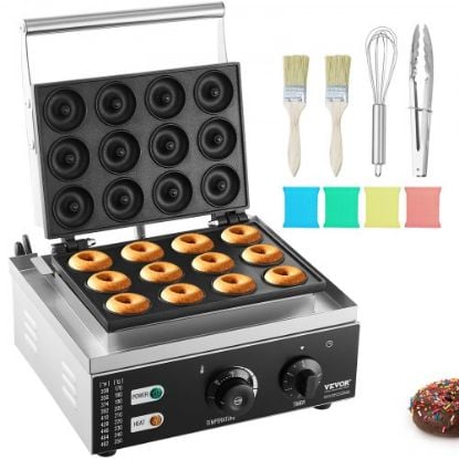 Picture of VEVOR Electric Donut Maker, 2000W Commercial Doughnut Machine with Non-stick Surface, 9 Holes Double-Sided Heating Waffle Machine Makes 9 Doughnuts, Temperature 122-572℉, for Restaurant and Home Use