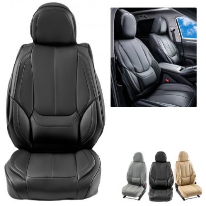 Picture of VEVOR Seat Covers, Universal Car Seat Covers Front Seats, 2pcs Faux Leather Seat Cover, Semi-enclosed Design, Detachable Headrest and Airbag Compatible, for Most Cars SUVs and Trucks Black