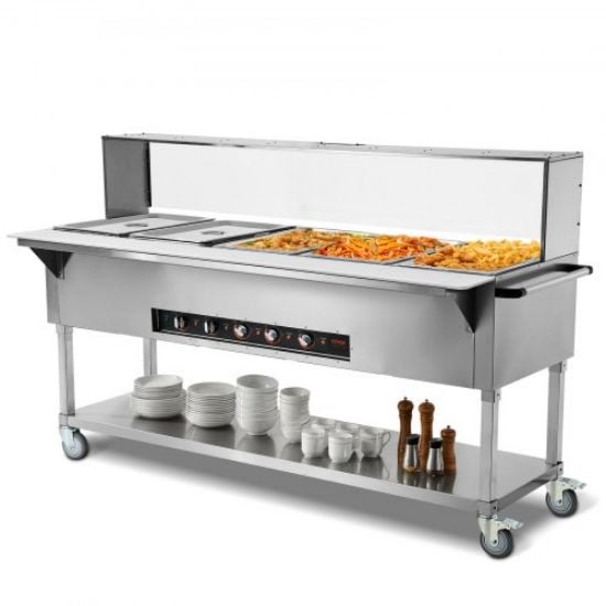 Picture of VEVOR 2-Pan Commercial Food Warmer, 2 x 20.6QT Electric Steam Table, 1000W Professional Buffet Catering Food Warmer with 4 Wheels (2 Lockable), Food Grade Stainless Steel Server for Party Restaurant