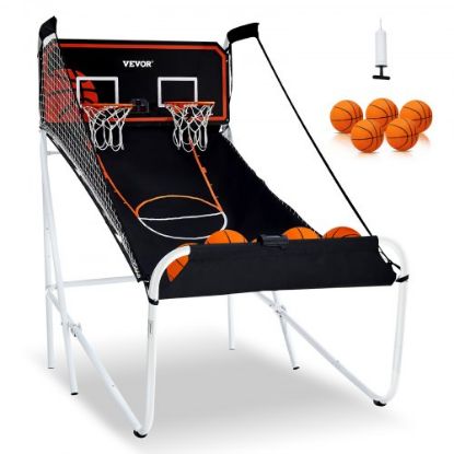 Picture of VEVOR Arcade Cage Basketball Game, 2 Player Indoor Basketball Game, Home Dual Shot Sport with 5 Balls, 8 Game Modes, Electronic Scoreboard, and Inflation Pump, for Kids, Adults (Black & White)