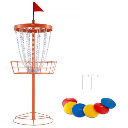 Picture of VEVOR Disc Golf Basket, 24-Chains Portable Disc Golf Target Hole, Heavy Duty Steel Practice Disc Golf Basket Stand Equipment, Indoor & Outdoor Pro Golf Basket Set with 6 Discs, Orange