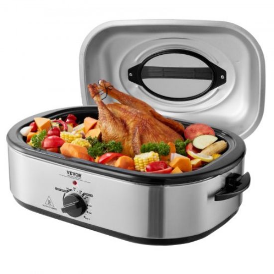 Picture of VEVOR Electric Roaster Oven, 26 QT Turkey Roaster Oven with Self-Basting Lid, 1450W Roaster Oven with Defrost & Warm Function, Adjustable Temperature, Removable Pan & Rack, Fits Turkeys Up to 30LBS