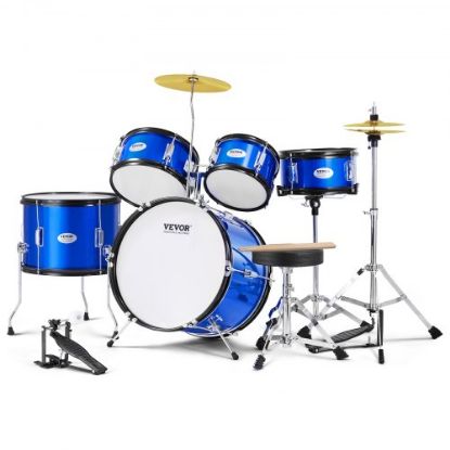 Picture of VEVOR Kids Drum Set, 3-Piece, 14 in Beginner Drum Set with Adjustable Throne Cymbal Pedal Two Pairs of Drumsticks, 8'' Tom Drum 10'' Snare Drum 14'' Bass Drum, Starter Drum Kit for Child Kids, Blue