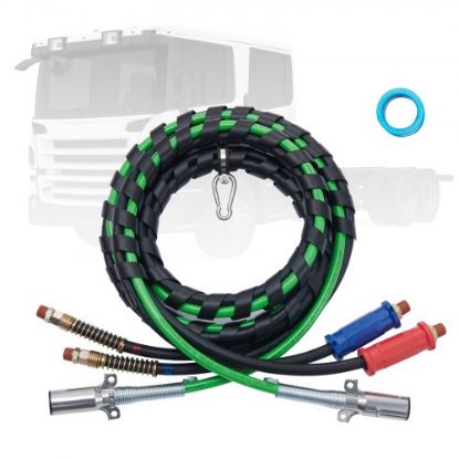 Picture of VEVOR 15FT Semi Truck Air Lines Kit with 2PCS Glad Hands, 3-in-1 Air Hoses & 7 Way ABS Electric Power Line, with 2PCS Gladhand Handles, 4PCS Seals and Tender Spring Kit for Semi Truck Trailer Tractor