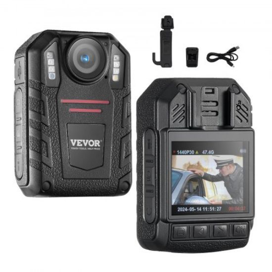 Picture of VEVOR 1440P HD Police Body Camera, 64GB Body Cam with Audio Video Recording Picture, Built-in 3500 mAh Battery, 2.0" LCD, Infrared Night Vision, Waterproof GPS Personal Body Cam for Law Enforcement