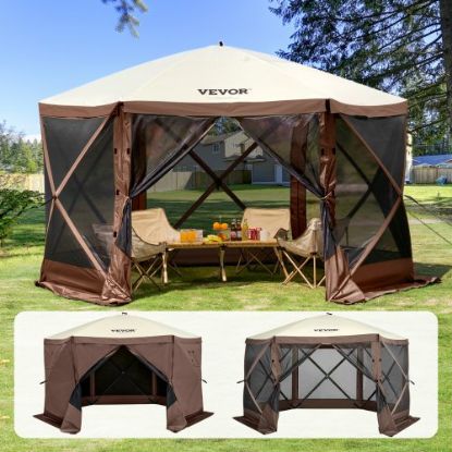 Picture of VEVOR Pop Up Gazebo Tent, Pop-Up Screen Tent 6 Sided Canopy Sun Shelter with 6 Removable Privacy Wind Cloths & Mesh Windows, 10x10FT Quick Set Screen Tent with Mosquito Netting, Army Green