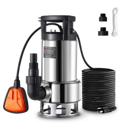 Picture of VEVOR 1HP Sump Pump, 4020GPH, 30FT Lift Stainless Steel Submersible Sludge Pump with 26FT Power Cord Automatic ON/OFF Float Switch, Drain Clean/Dirty Water for Basement Flood Pool Pond Garden Hot Tub