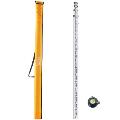 Picture of VEVOR Aluminum Grade Rod, 9-Feet/10ths 3 Sections Telescopic Measuring Rod,Double-Sided Scale 1/10ft Leveling Rod Stick,Aluminum Alloy Survey Rod with Bubble Level&Carrying Bag for Houses,Walls,Floors