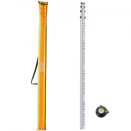 Picture of VEVOR Aluminum Grade Rod, 9-Feet/10ths 3 Sections Telescopic Measuring Rod,Double-Sided Scale 1/10ft Leveling Rod Stick,Aluminum Alloy Survey Rod with Bubble Level&Carrying Bag for Houses,Walls,Floors