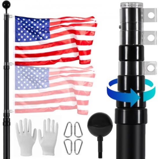 Picture of VEVOR 25FT Telescoping Flag pole Kit, Heavy Duty Aluminum Alloy in Ground Flag Poles for Outside, 3 Display Modes Flagpole with 3x5 American Flag, Professional Accessories, Silver