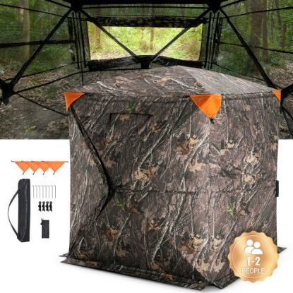 Picture of VEVOR Hunting Blind, 288° See Through Ground Blind, 6-7 Person Pop Up Deer Blind for Hunting with Carrying Bag, Portable Resilient Hunting Tent, 4 Horizontal Windows for Turkey and Deer Hunting