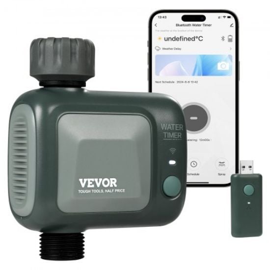 Picture of VEVOR WiFi Sprinkler Timer, 2 Outlets, Smart Hose Faucet Water Timer with Brass Inlet, APP Control via 2.4Ghz WiFi or Bluetooth, Voice Control with Alexa and Google Assistant, IPX6 for Yard Watering