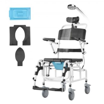 Picture of VEVOR Shower Wheelchair 17.5in Al Alloy Commode Bathroom Wheelchair for Disabled