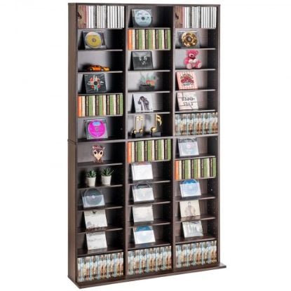 Picture of VEVOR Media Storage Cabinet, 5-Layer DVD Shelf Holds 240 CDs, Adjustable CD Shelves 5 Compartments, Protects & Organizes Music, Movie, Video Games or Memorabilia Collections,  Nut-brown