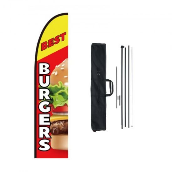 Picture of VEVOR Burger Restaurant Advertising Feather Flag Kit Swooper Flag Poles 16.3 FT