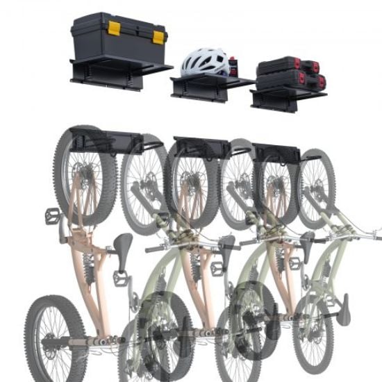 Picture of VEVOR Bike Storage Rack Wall Mount Garage Bike Holder & 3 Shelves for 6 Bicycles