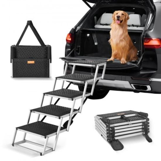 Picture of VEVOR Dog Stair for Cars 4-step Folding Dog Steps Aluminum Loads up to 250 lbs