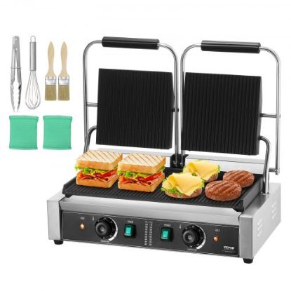 Picture of VEVOR Commercial Panini Press Grill Electric Sandwich Maker Griddle Plate 9"x9"