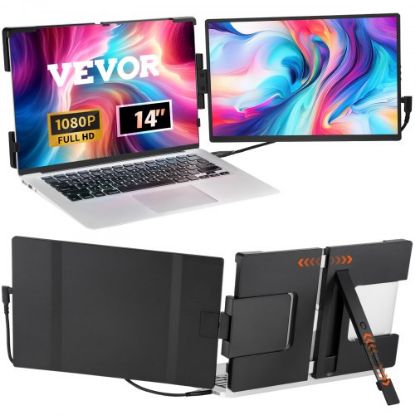 Picture of VEVOR Portable Laptop Screen Extender, 14" FHD 1080P IPS Triple Extended Monitor for 13"-17" Laptop, Swivel Portable Monitor USB-C/USB-A/Mini HDMI Port, Compatible with Mac/Wins/Android/Switch/PS5