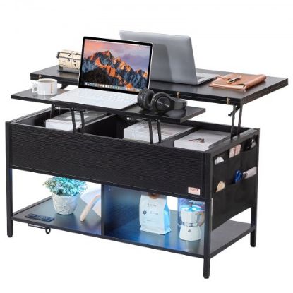 Picture of VEVOR Lift Top Coffee Table 35.3" Round Coffee Table with Storage Drawers, Hidden Compartments and Open Shelf for Living Room, Home, Office, Black