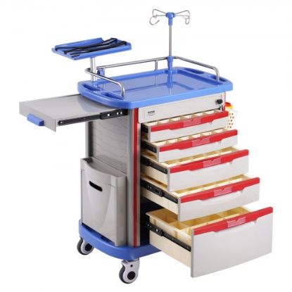 Picture of VEVOR 4 Tiers Lab Carts Mobile Medical Cart with 3 Drawers & 1 Top Tray White, Trolley Storage Cart with ABS Material, Lab Rolling Cart with 4 Silent Wheels for Lab, Clinic, Hospital, Salon, Office