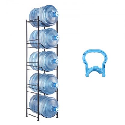 Picture of VEVOR 4 Tiers Water Jug Holder Double Row Water Bottle Rack for 8 Bottles Storage Detachable Heavy Duty Water Jug Organizer Stand for Home Office Kitchen Silver, Detachable Water Storage Shelf Organizer for Home Living Room Office