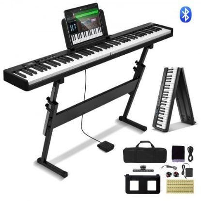 Picture of VEVOR 61 Key Folding Keyboard Piano Portable Foldable Piano Bluetooth MIDI White