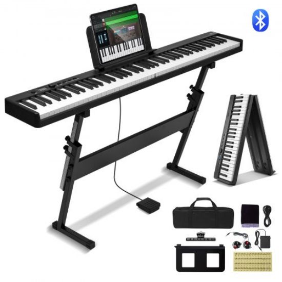 Picture of VEVOR 88 Key Folding Keyboard Piano Portable Foldable Piano Bluetooth MIDI Black