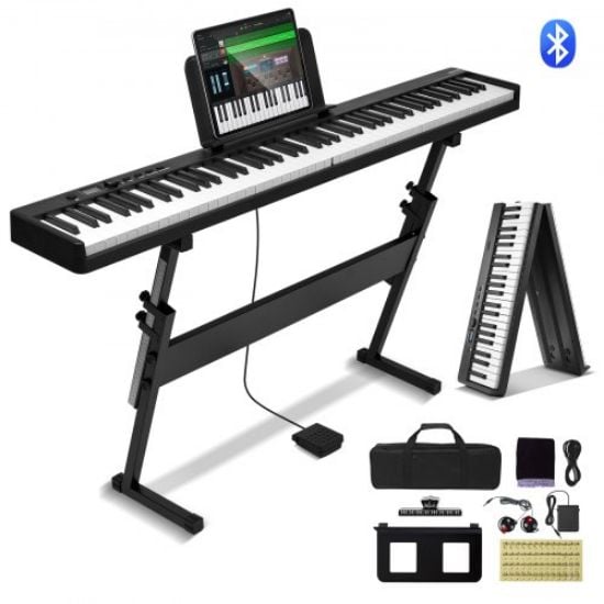 Picture of VEVOR 61 Key Folding Keyboard Piano Portable Foldable Piano Bluetooth MIDI Black