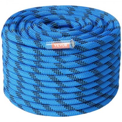 Picture of VEVOR 12.7mm Static Climbing Rope, 60.9M(200ft) Outdoor Rock Climbing Rope 32KN Breaking Tension, Fiber Rope with Steel Snap Hooks for Escape, Rappelling, Fire Rescue, Blue